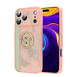 Luxury Diamond Shiny Cases with Butterfly Ring - PINK for iPhone 17 Pro Max (Only Ground Shipping)