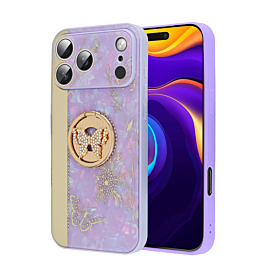 Luxury Diamond Shiny Cases with Butterfly Ring - PURPLE for iPhone 17 Pro Max (Only Ground Shipping)