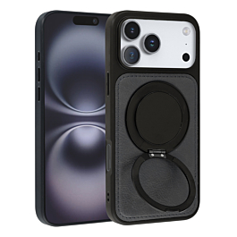 Slim Leather Case with Wireless Charging Kickstand - BLACK for iPhone 17 Pro Max (Only Ground Shipping)