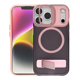 Matte Transparent Camera Stand & Kickstand with Wireless Charging for iPhone 17 Pro Max (PINK) (Only Ground Shipping)