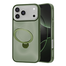 Wireless Charging Case with Built-in Rotating Ring Stand - GREEN for iPhone 17 Pro Max (Only Ground Shipping)