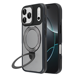Matte Transparent Case with Wireless Charging Kickstand - BLACK for iPhone 17 Pro Max (Only Ground Shipping)