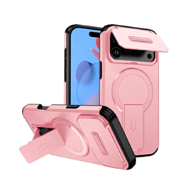 Magnetic Push Slide Lens Case with Kickstand (PINK) for iPhone 17 Pro Max (Only Ground Shipping)