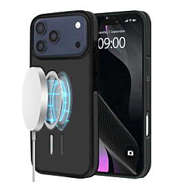 Full Cover Leather Design Wireless Charging Case - BLACK for iPhone 17 Pro Max (Only Ground Shipping)