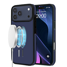 Full Cover Leather Design Wireless Charging Case - DARK BLUE for iPhone 17 Pro Max (Only Ground Shipping)
