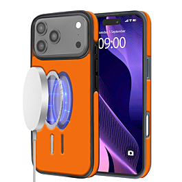 Full Cover Leather Design Wireless Charging Case - ORANGE for iPhone 17 Pro Max (Only Ground Shipping)