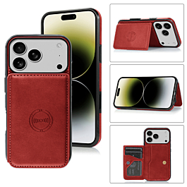 Leather Pocket Wallet Case - RED for iPhone 17 Pro Max (Only Ground Shipping)