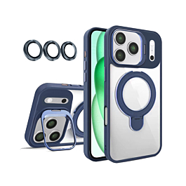 Magnetic Clear Case with 2 Kickstand & Camera Lens - DARK BLUE for iPhone 17 Pro Max (Only Ground Shipping)
