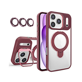 Magnetic Clear Case with 2 Kickstand & Camera Lens - WINE RED for iPhone 17 Pro Max (Only Ground Shipping)