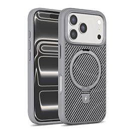 Magnetic Kickstand Case with Carbon Fiber - GRAY for iPhone 17 Pro Max (Only Ground Shipping)