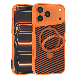 Carbon Fiber Magnetic Kickstand Case - ORANGE for iPhone 17 Pro Max (Only Ground Shipping)