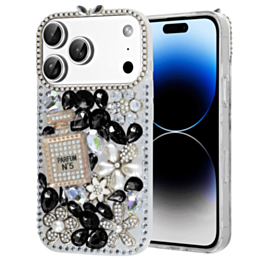 Crystal Flower Perfume Silicone Hard Case - BLACK for iPhone 17 Pro Max (Only Ground Shipping)