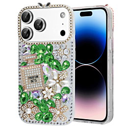 Crystal Flower Perfume Silicone Hard Case - GREEN for iPhone 17 Pro Max (Only Ground Shipping)