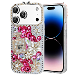 Crystal Flower Perfume Silicone Hard Case - PINK for iPhone 17 Pro Max  (Only Ground Shipping)