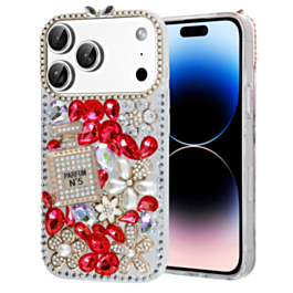 Crystal Flower Perfume Silicone Hard Case - RED for iPhone 17 Pro Max (Only Ground Shipping)