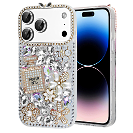 Crystal Flower Perfume Silicone Hard Case - SILVER for iPhone 17 Pro Max (Only Ground Shipping)