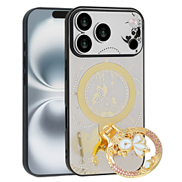 Wireless Charging Luxury Diamond Shiny Cases with Ring - WHITE for iPhone 17 Pro Max (Only Ground Shipping)