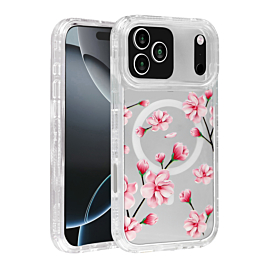 Flower Design Transparent Case with Wireless Charger - Style 1 for iPhone 17 Pro Max (Only Ground Shipping)