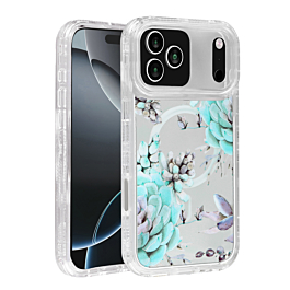 Flower Design Transparent Case with Wireless Charger - Style 8 for iPhone 17 Pro Max (Only Ground Shipping)
