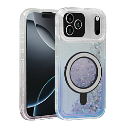 Wireless Charging Protective Glitter Liquid Bumper Case -BLUE for iPhone 17 Pro Max (Only Ground Shipping)