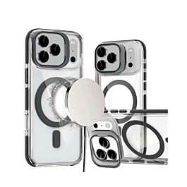 Thin Magnetic Clear Case with Camera Stand Kickstand - BLACK for iPhone 17 Pro Max (Only Ground Shipping)