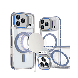 Thin Magnetic Clear Case with Camera Stand Kickstand - BLUE for iPhone 17 Pro Max (Only Ground Shipping)