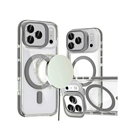 Thin Magnetic Clear Case with Camera Stand Kickstand - GRAY for iPhone 17 Pro Max (Only Ground Shipping)