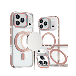 Thin Magnetic Clear Case with Camera Stand Kickstand - PINK for iPhone 17 Pro Max (Only Ground Shipping)