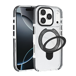 Transparent Case with Wireless Charging Kickstand - BLACK for iPhone 17 Pro Max (Only Ground Shipping)