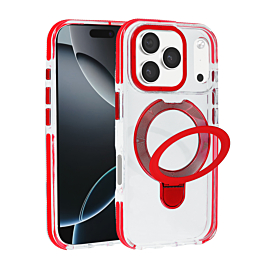 Transparent Case with Wireless Charging Kickstand - RED for iPhone 17 Pro Max (Only Ground Shipping)