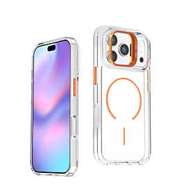 Magnetic Clear Case with Camera Kickstand - ORANGE for iPhone 17 Pro Max (Only Ground Shipping)