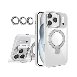 Magnetic Clear Case with 2 Kickstand & Camera Lens - GRAY for iPhone 17 Pro (Only Ground Shipping)