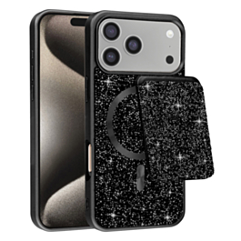 Magnetic Diamond Dual Layer Protection Case with Magnetic Card Slot- BLACK for iPhone 17 Pro (Only Ground Shipping)
