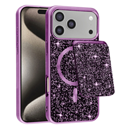 Magnetic Diamond Dual Layer Protection Case with Magnetic Card Slot- PURPLE for iPhone 17 Pro (Only Ground Shipping)