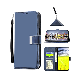 Elegant Leather Wallet Case with Wristlet Strap - BLUE for iPhone 17 Pro (Only Ground Shipping)