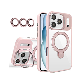 Magnetic Clear Case with 2 Kickstand & Camera Lens - PINK for iPhone 17 Pro Max (Only Ground Shipping)