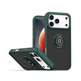 Hard PC Rear / Soft TPU Colorful Border Case with I-ring Holder - DARK GREEN for iPhone 17 Pro Max (Only Ground Shipping)