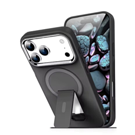 Clear  Magnetic Case with Built-in Kickstand  for iPhone 17 Pro Max (BLACK) (Only Ground Shipping)