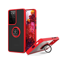 Galaxy S22 Ultra Hard PC Rear / Soft TPU Colorful Border Case with I-ring Holder - RED (Only Ground Shipping)