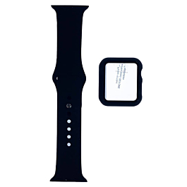 iWatch 38mm Silicone Soft Band & Bumper Case with Tempered Glass - BLACK (Only Ground Shipping)