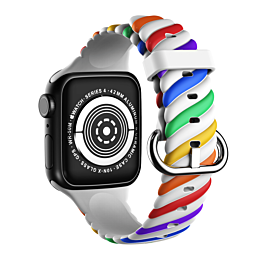 iWatch (38/40/41mm) Braided Colorful Silicone Band - WHITE RAINBOW (Only Ground Shipping)