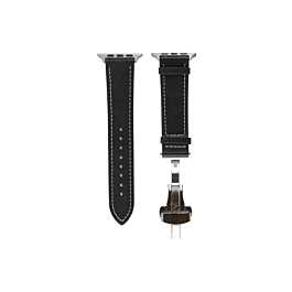 iWatch (38/40/41mm) Deployment Buckle Leather Strap Bnad - BLACK (Only Ground Shipping)
