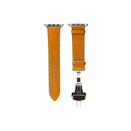 iWatch (38/40/41mm) Deployment Buckle Leather Strap Bnad - ORANGE (Only Ground Shipping)
