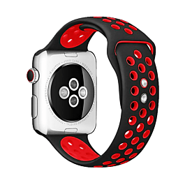 iWatch (38/40/41mm) Perforated Silicone Sport Band - BLACK & RED (Only Ground Shipping)
