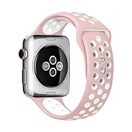 iWatch (42/44/45/49mm) Perforated Silicone Sport Band - SOFT PINK & WHITE (Only Ground Shipping)