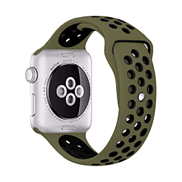 iWatch (38/40/41mm) Perforated Silicone Sport Band - KHAKI & BLACK (Only Ground Shipping)