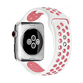 iWatch (38/40/41mm) Perforated Silicone Sport Band - WHITE & PINK (Only Ground Shipping)