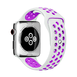 iWatch (38/40/41mm) Perforated Silicone Sport Band - WHITE & PURPLE (Only Ground Shipping)