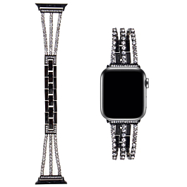 iWatch (38/40/41mm) Stainless Steel Band with Stones - BLACK (Only Ground Shipping)