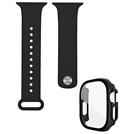 iWatch 40mm Silicone Soft Band & Bumper Case with Tempered Glass - BLACK (Only Ground Shipping)